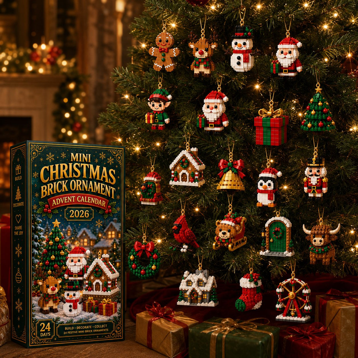 ⏳Early Bird Sale – 🎄 24-Day Mini Christmas Ornament Advent Calendar | 24 unique festive buildable designs with hanging loops—perfect for decorating Christmas trees, wreaths, and holiday displays 🧱