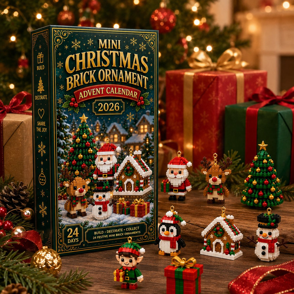 ⏳Early Bird Sale – 🎄 24-Day Mini Christmas Ornament Advent Calendar | 24 unique festive buildable designs with hanging loops—perfect for decorating Christmas trees, wreaths, and holiday displays 🧱